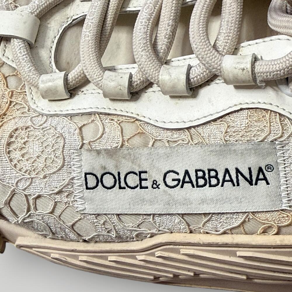 Dolce & Gabbana Lace Sneakers Beige Floral Made in Italy Women’s Size 40 - Picture 4 of 16